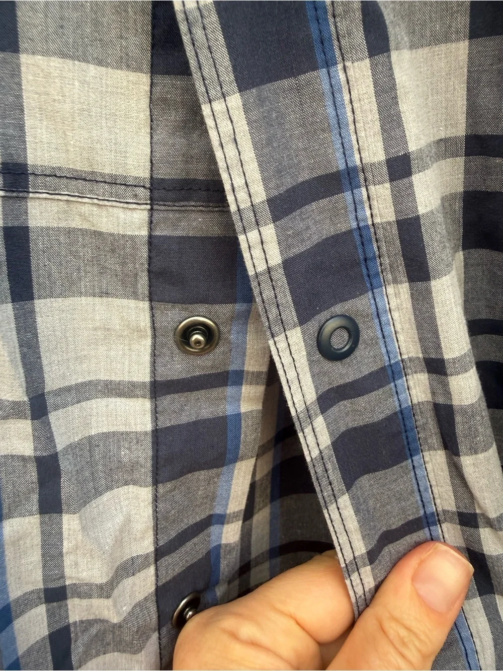 North Face Men's Blue Gray Plaid Short Sleeve Snap Button Down Shirt Size Large